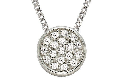 14K White Gold Round-Shaped Pendant, Enhanced With Pave Set Diamonds, Sliding On A 16'' Cable-Chain. ( 0.20 c.t.t.w, GH, SI )