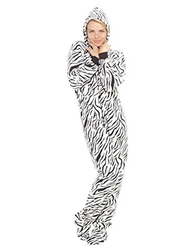 Footed Pajamas - Zebra Stripes Adult Hoodie Fleece