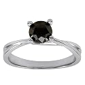 10k White Gold Black Diamond Solitaire Ring (1 cttw)