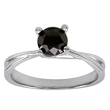 10k White Gold Black Diamond Solitaire Ring (1 cttw)