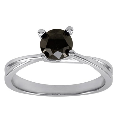 10k White Gold Black Diamond Solitaire Ring (1 cttw)