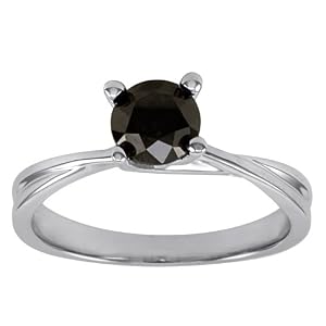 10k White Gold Black Diamond Solitaire Ring (1 cttw), Size 5
