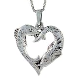 Sterling Silver Heart-Shaped Fish Charm, 1" (25mm) Tall.