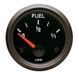 VDO 301015 Cockpit Style Electrical Fuel Level Gauge 2 1/16 Diameter For Select VDO Senders, 10u180 Ohms, Black Dial Face