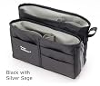 Purse Organizer Insert - Black with Silver Sage - Medium
