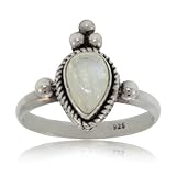 Pear Moonstone Ring Sterling Silver Bezel Ladies Band