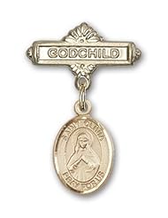14K Gold Baby Badge with St. Olivia Charm and Godchild Badge Pin