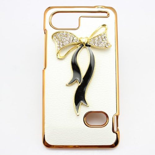 PIAOPIAO bling 3D white leather case bow flower diamond back cover for HTC Vivid Raider 4G Holiday g19 (black bow)