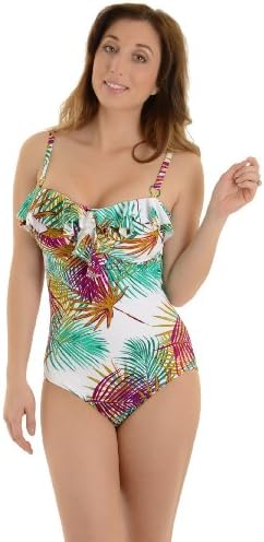 Leilani Women's 1 Piece Bathing Suit Tropical Print with Ruffle Trim Swimsuit Sizes: 14
