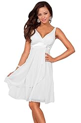 V-neck Lace Sheer  Pleated High-Low-Hem Empire   Waistline Round Neck Polyester/Satin Homecoming Dress/Prom Dress/Party Dress  With a Ribbon  and Rhinestones