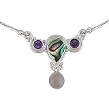 Sterling Silver Paua shell, Amethyst and Moonstone Necklace by Sajen