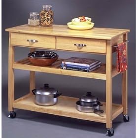 <b>Solid Wood Top Kitchen Cart And Workcenter</b>