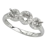 14K White Gold Three Stone Round Diamond Semi Mount Engagement Ring