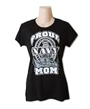 Womens Proud Navy Mom Cotton T Shirt, Black
