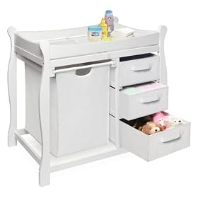 Badger Basket Company Sleigh Style Changing Table with Hamper/3 Baskets