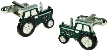 Fathers Day Or Xmas Gift - Brass / Rhodium Plated Cufflinks - Green Tractor C