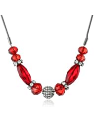 Nine West "Seeing Stars" Hematite Tone Ruby Red Pave Slider Necklace, 16"+2