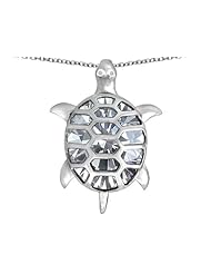 Original Star K (tm) Good Luck Turtle Pendant with Oval Simulated Diamond in 925 Sterling Silver
