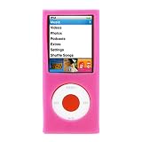Durable Flexible Soft Hot Pink Silicone Skin Cover Case with Neck Lanyard for Apple Ipod Nano 4th Generation