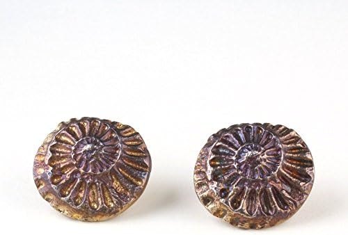 11/16" Ammonite Fossil Earrings, Sterling with Iridescent Patina