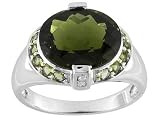 10KT WG 3.75CTW MOLDAVITE WITH DIAMOND ACCENT RING