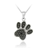 Sterling Silver Black Diamond Accent Paw Print Slide Pendant