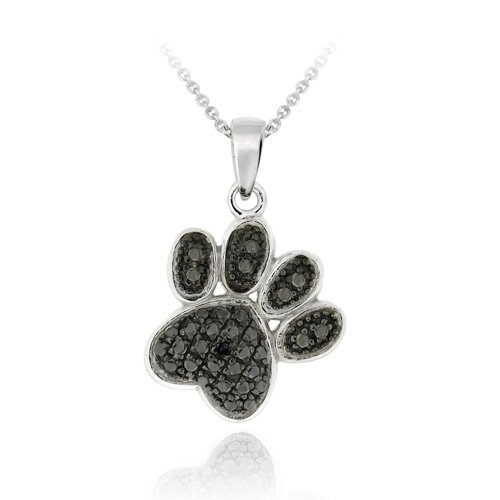 Sterling Silver Black Diamond Accent Paw Print Pendant