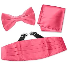 Pink Lemonade Pretied Bow Tie by Elite Solid pink silk cummerbund sets