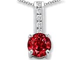 1.35 cts 14k White Gold Plated Silver Created Ruby and Genuine White Topaz Pendant