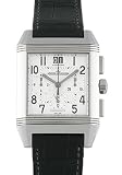 Jaeger-LeCoultre Reverso Squadra Chrono GMT Men's Automatic Watch Stainless Steel Silver Dial on Black Leather Strap Q7018420