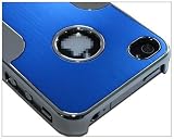 Premium Chrome Aluminum Skin Hard Back Case Cover for Apple iPhone 4 4G 4S Silver&Blue