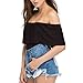 May&Maya Women's Off Shoulder with Ruffle Overlay Bodysuit (M, Black)