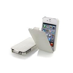 Stilgut exklusive Ledertasche UltraSlim f�r Apple iPhone 4 und iPhone 4s aufklappbar aus echtem Leder in Wei� - Croco
