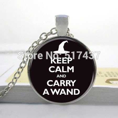Lawrence Painting Keep Calm And Carry A Wand Necklace Harry Potter Pendant Necklace Glass Dome Pendant