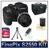 Fujifilm S2550HD 12 MP Digital Point and Shoot Camera (Black), 18X (28-504mm Equivalent) Zoom Lens, 3" LCD, HD Video 720p, Compact Deluxe Gadget Bag, 8 GB Memory Card, Card Reader, Mini Tripod, & 3pc. Lens Cleaning Kit