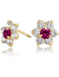 Bling Jewelry Kids Ruby Color Safety Screw Back CZ Flower Stud Earrings 14k Gold