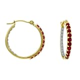 14k Yellow Gold Ruby and Diamond Inside-Out Hoop Earrings