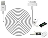 My Tech Stores Flipsync Keychain USB Charge and Sync Cable, White Extra 10ft Long USB Sync Cable Cord Charger for Apple Iphone 3g 4g 4gs Ipad 2 Ipod Touch Nano