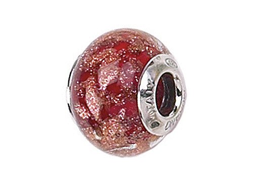 Zable(tm) Sterling Silver Red with Copper Glitter Murano Glass Bead / Charm