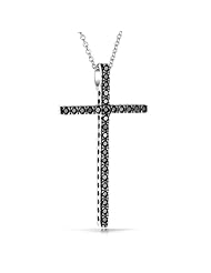 Bling Jewelry Sterling Silver Cubic Zirconia Black Cross Necklace 16in