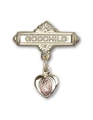 Gold Filled Baby Badge with Pink Miraculous Charm and Godchild Badge Pin