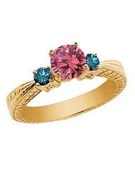 0.99 Ct Round Pink and Blue Diamond 18K Yellow Gold 3-Stone Ring