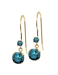 1.23 Ct Round Blue Diamond 14K Yellow Gold Earrings