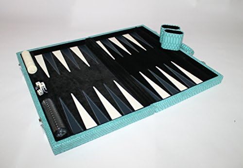 18" Luxury Crocodile Backgammon Set Blue with Velvet Inlay By Vive Designs