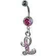 Pink Letter Gem Belly Button Ring Navel Piercing Bar Body Jewelry