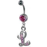 Pugster Pink Letter Gem Belly Button Ring Navel Piercing Bar Body Jewelry