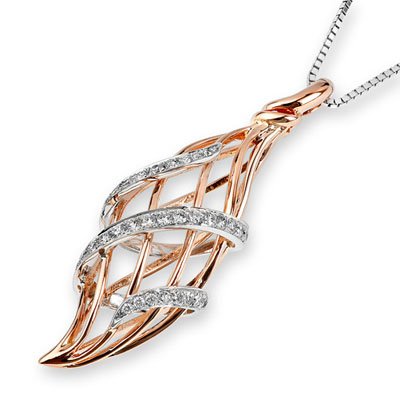 18K Rose Gold and White Gold 3D Wing of Angel Diamond Pendant w/925 Sterling Silver Chain 16\