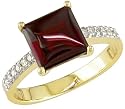 14K Yellow Gold 1/8 ctw Diamond and Garnet Ring