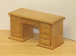 Miniature Oak Wood Desk with Working Drawers