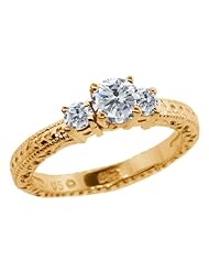 0.74 Ct Round G/H I1 Diamond 18K Yellow Gold 3-Stone Ring